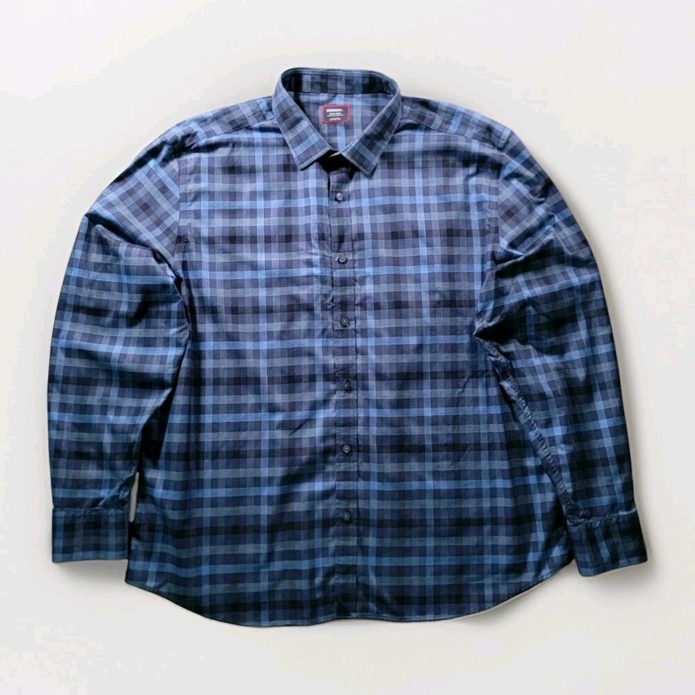Untuckit Mens 3XL Walton WF Long Sleeve Plaid Button Up Shirt Blue